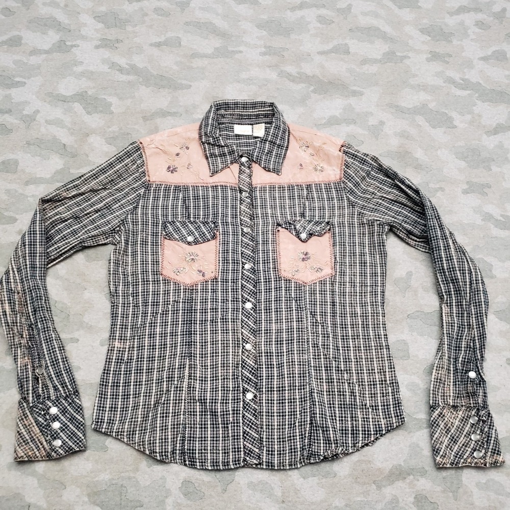 Daytrip Top Womens Large Multicolor Pockets Pearl Snap Long Sleeve